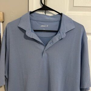Johnnie-O performance polo size Large. Blue with yellow stripes.
